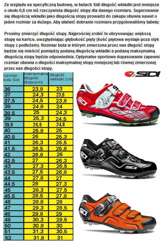 sidi rozmiary